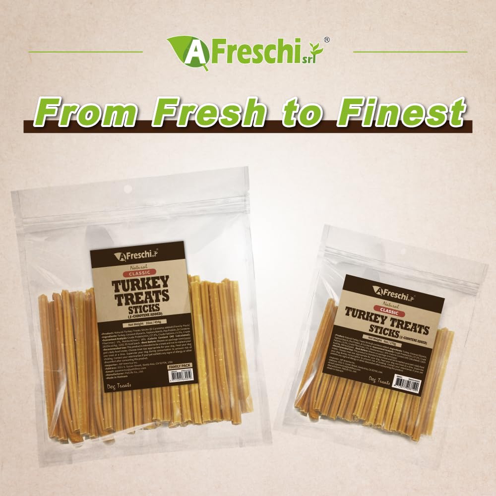 Afreschi Turkey -Carotene Stick Dog Treats - 6 oz, USA-Sourced Trukey, All-Natural, Hypoallergenic, Low-Fat, Healthy & Easily Di