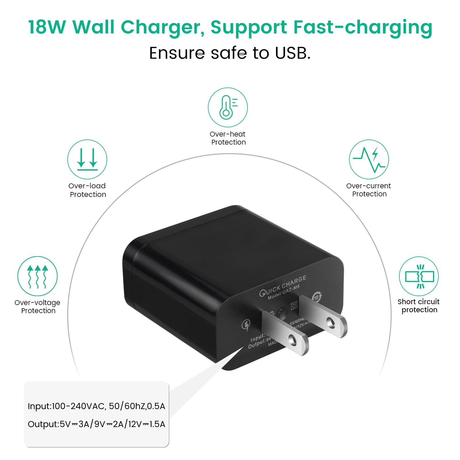 YEAOI Dog Training Collar Charger - Magnetic Charging Cable with 18W Fast-Charging Adapter, Black for Delupet & Yawpet Shock Collars