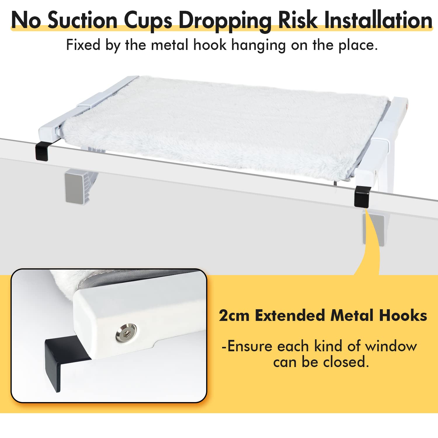 Zoratoo Window Sill Mount Cat Perch For Indoor Cats, One-Step Sliding Adjustment Cat Hammock Window Seat With Removable Two Fabrics Covers, No Suction Cups Cat Beds For Windowsill & Bedside (L)