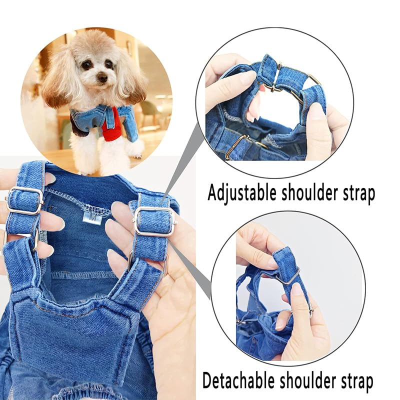 Meetcare Dog Clothes Denim Overalls For Small Medium Dogs Cats Puppy Jumpsuit Denim Jacket Suspender Pants Outfit (Small)