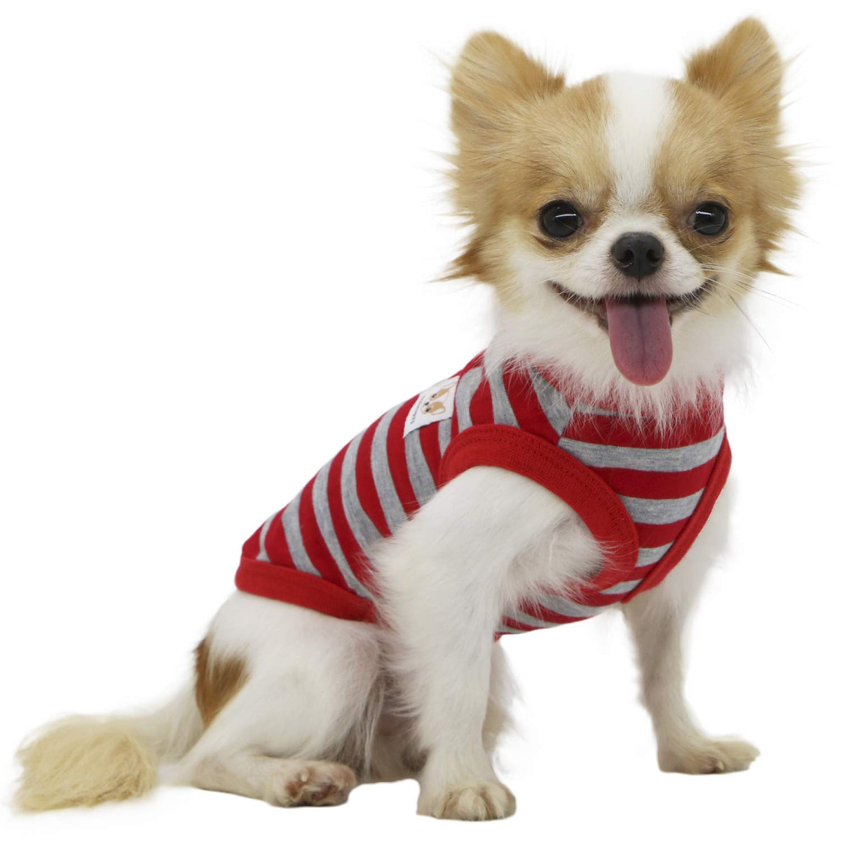 Lophipets 100% Cotton Striped Dog Shirts For Small Dogs Chihuahua Puppy Clothes Tank Vest-Red And Gray Strips/L