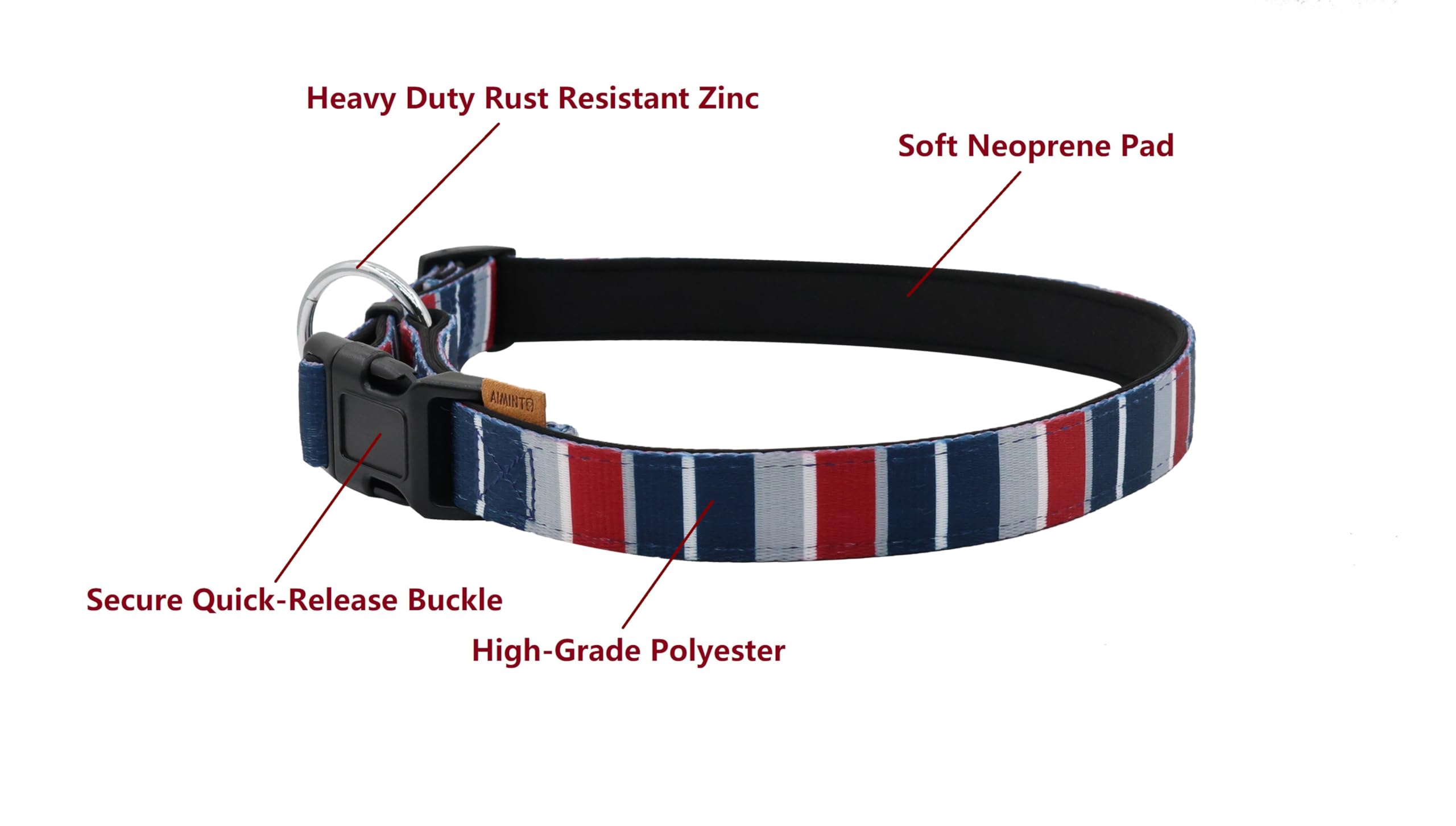 Aiminto Dog Collar, Cute Multi Stripe Pattern, Neoprene Padded And Adjustable Collar With Quick Release Buckle, Reinforced Struc