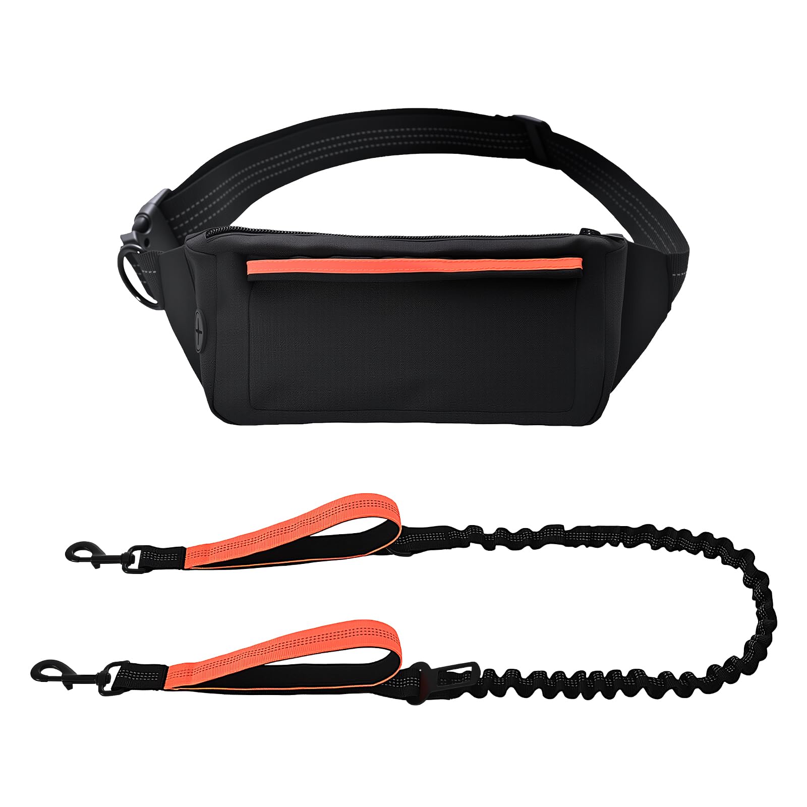 Amazon Basics Hands Free Dog Leash With Running Bag, Adjustable Waist Belt, Dual Padded Handles, Reflective Bungee Leash For Wal