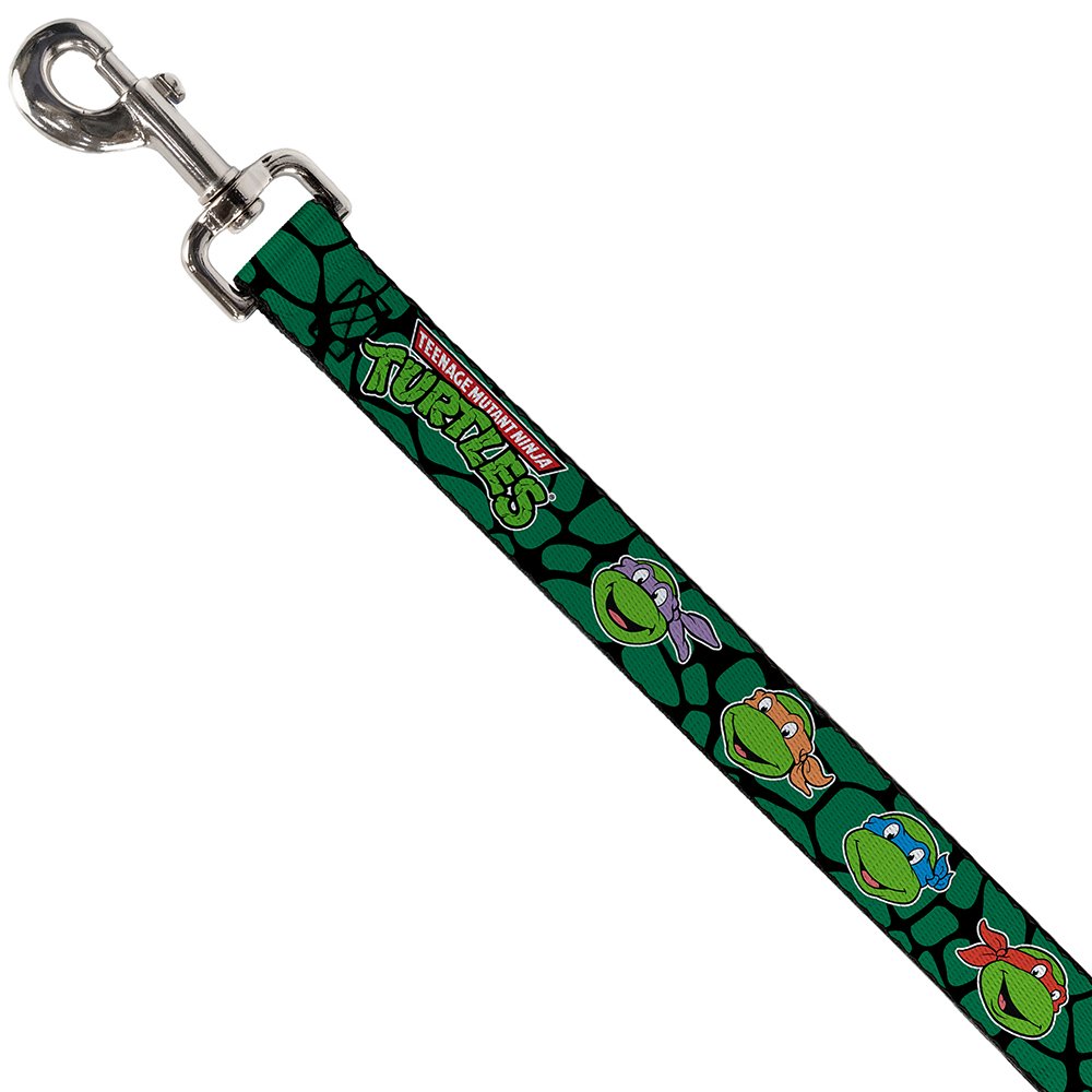 Dog Leash TMNT Teenage Mutant Ninja Turtles Faces Green Turtle Shell 6 Feet Long 1.0 Inch Wide