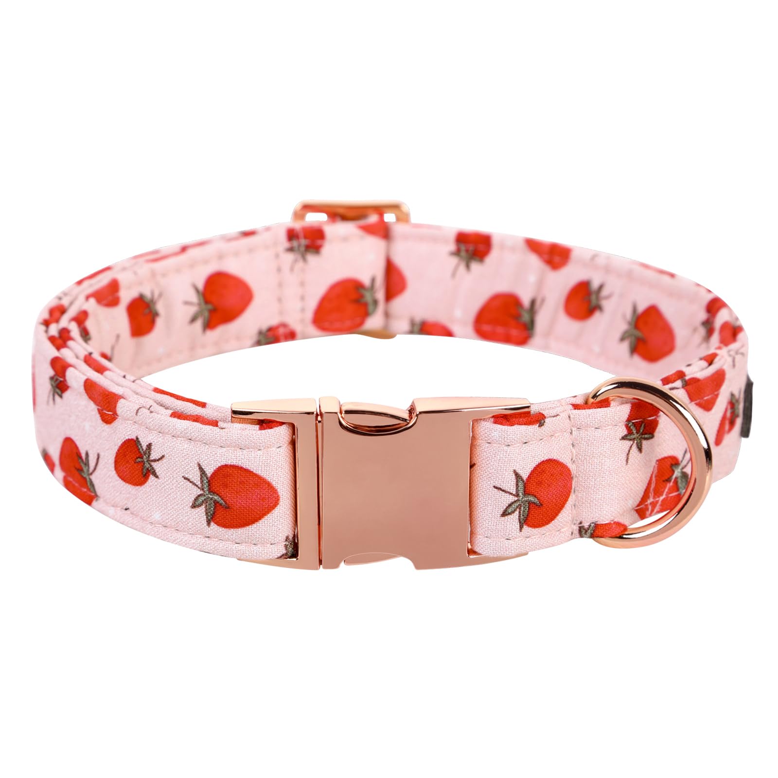 Lionet Paws Dog Collar, Comfortable Adjustable Cute Collar With Metal Buckle For Male Female Dogs, Strawberry Pattern, Large, Ne