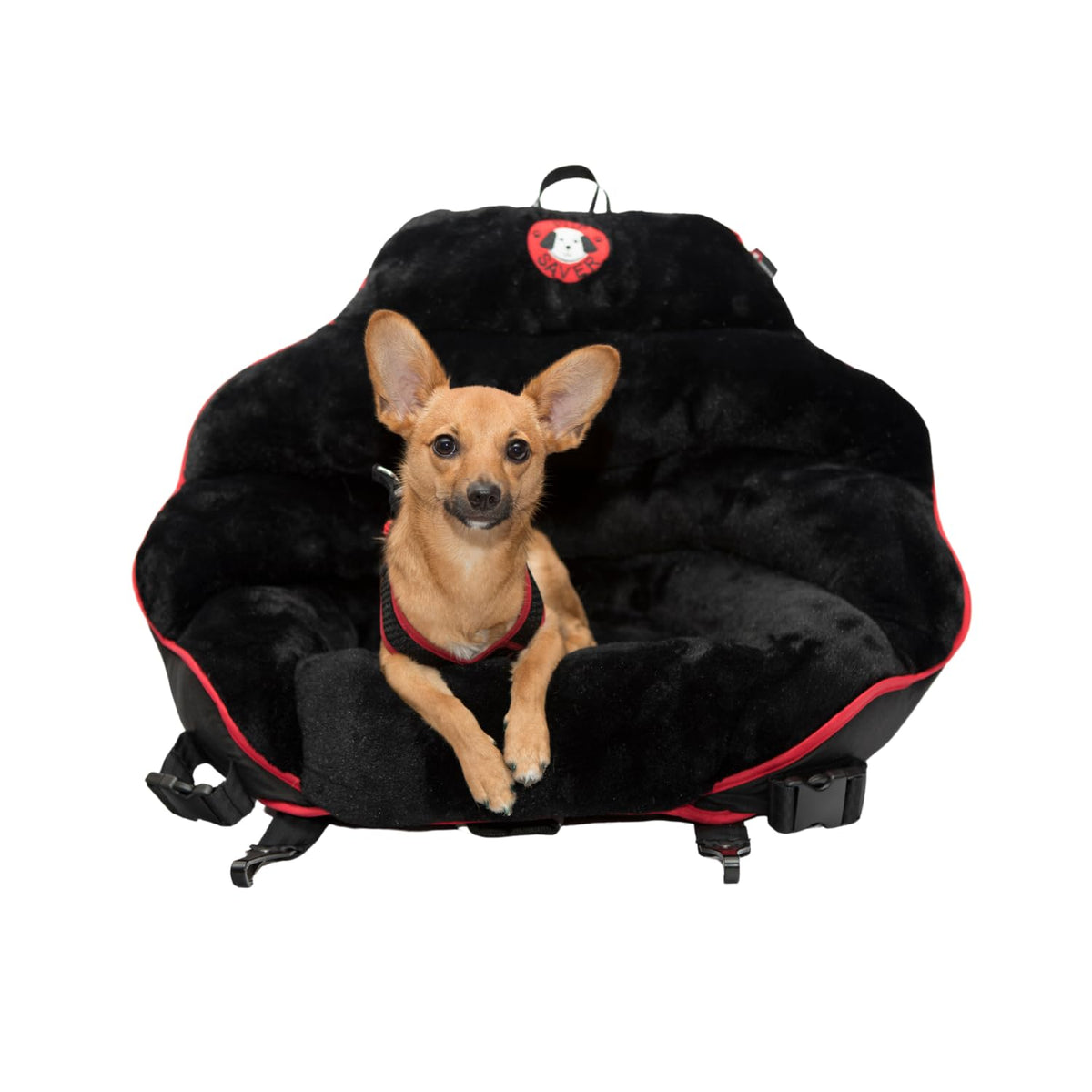 Pupsaver Dog Car Seats For Small And Medium Dogs | Travel Booster Seat | Crash-Tested Dog Bed For Cars | Compatible With Seat Belt Harness | Ideal For Dogs Up To 30Lbs | (Black Plush With Black Back)