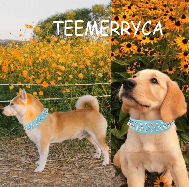 Teemerryca Adjustable Microfiber Leather Spiked Studded Dog Collars With A Squeak Ball Gift For Small Medium Large Pets Like Cat