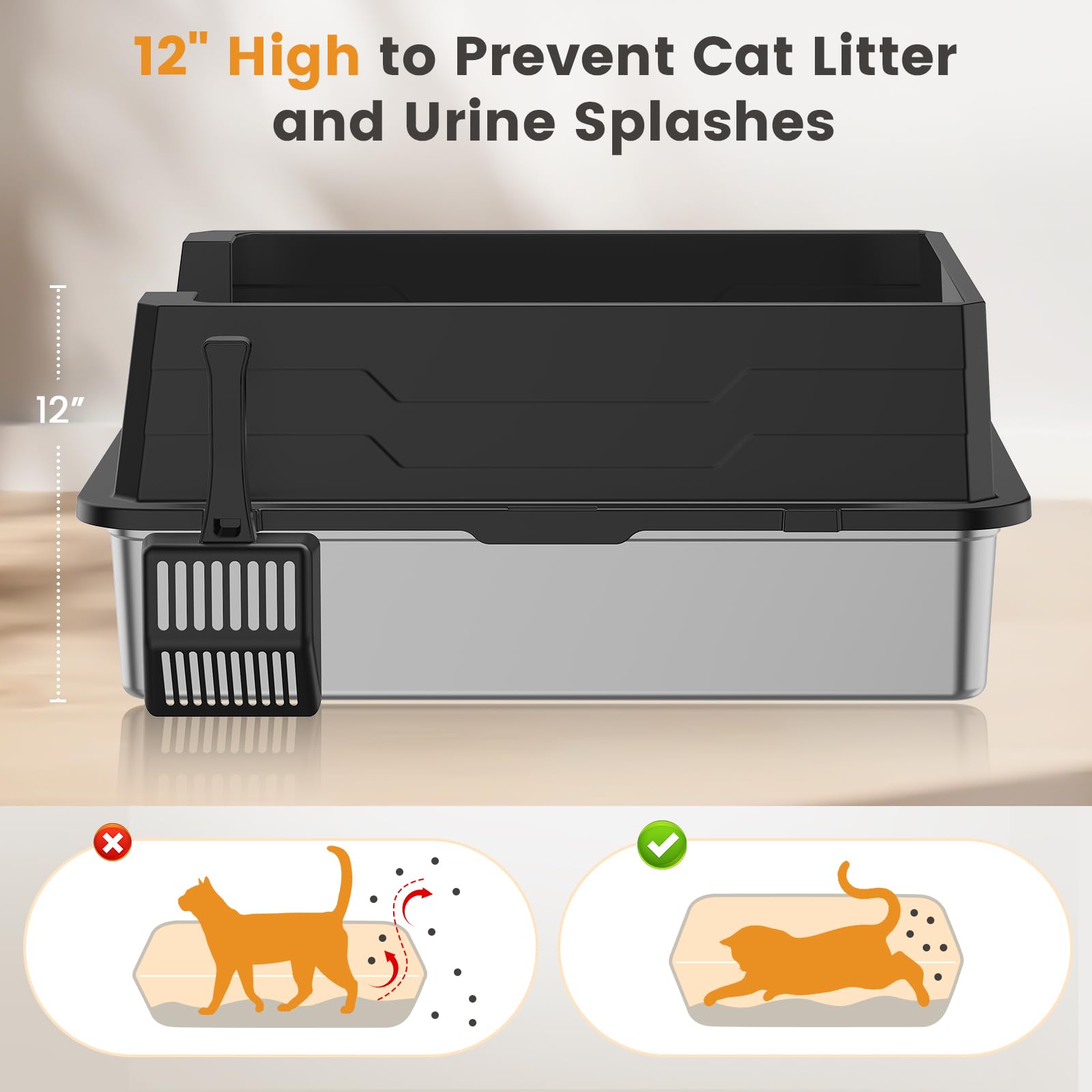 Xxxl Stainless Steel Litter Box,Extra Large 28'' L X 20'' W Metal Litter Box For Big Cats & Multiple Cats With High Sided, Anti-