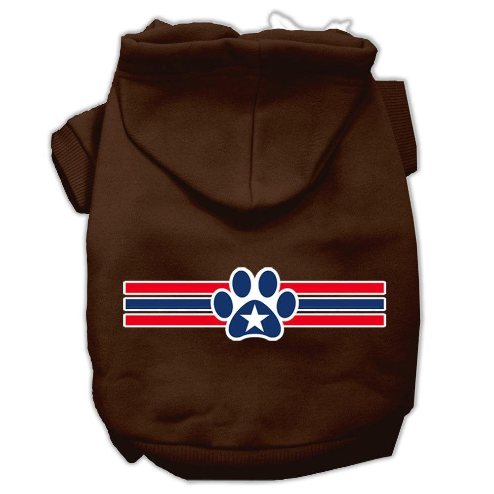 Pet Dog & Cat Hoodie Screen Printed, 'Patriotic Star Paw' Brown Lg (10-14 Lbs.)
