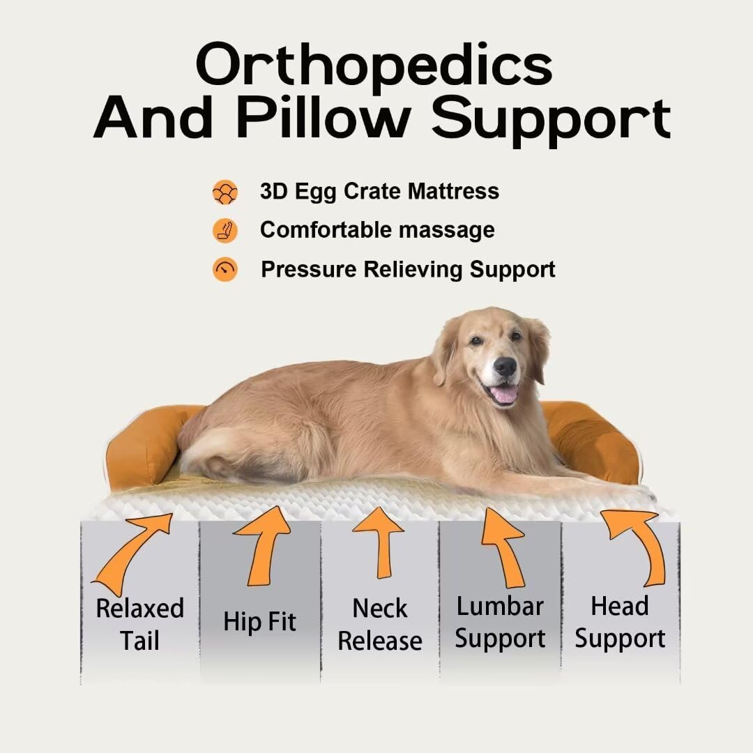 Large Dog Bed Orthopedic Washable, Orthopedic Dog Beds For Large Dogs, Washable Cover Removable Bolster And Non-Slip Bottom Pet