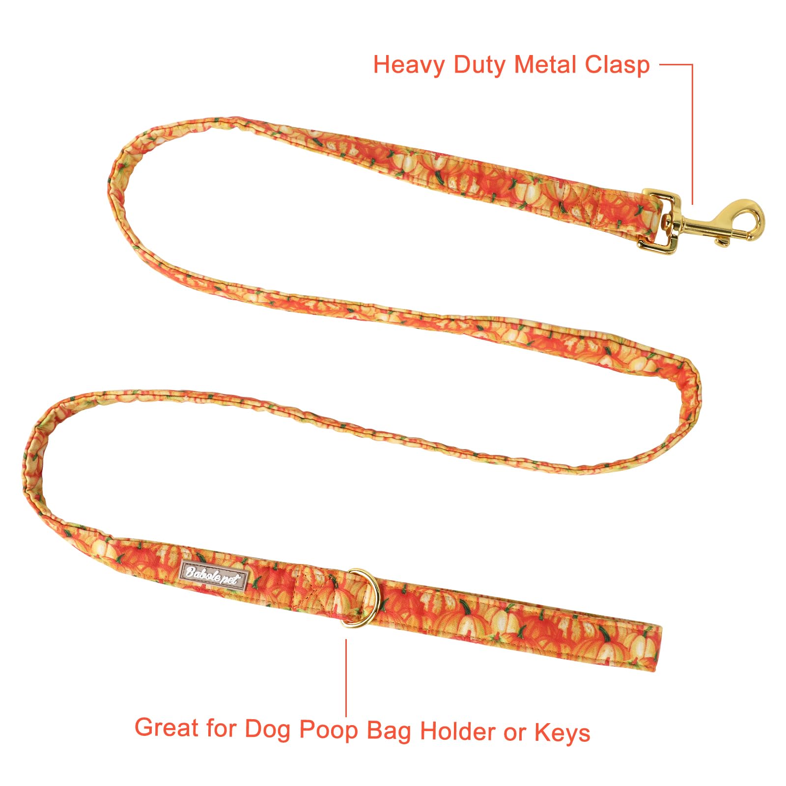Babole Pet Halloween Dog Leash Durable Handmade Orange Gold Pumpkin Dog Leashes With Soft Handle Manual Fall Dog Leashes Matchin
