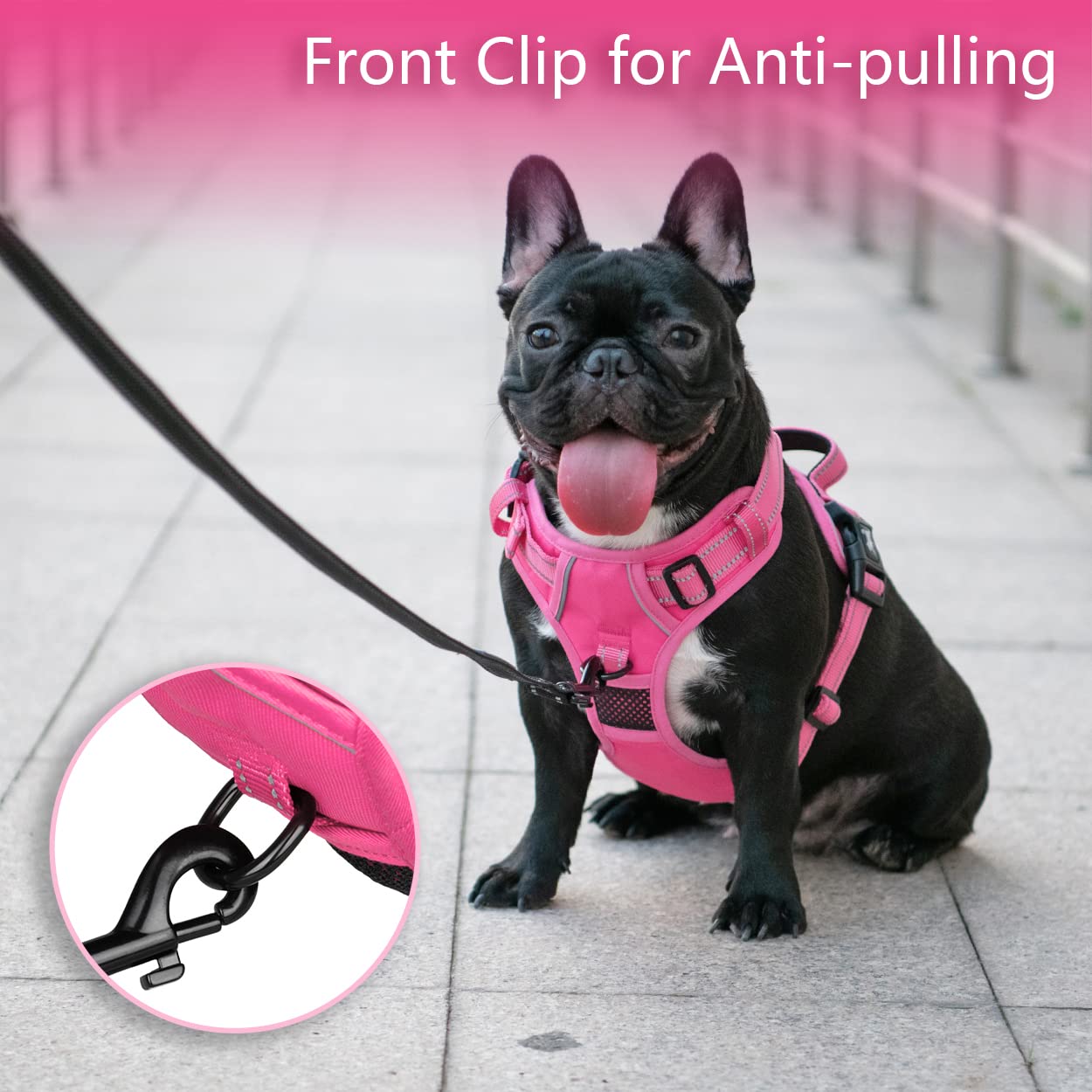 Poypet No Pull Dog Harness, No Choke Reflective Dog Vest, Adjustable Pet Harnesses With Easy Control Padded Handle For Small Medium Large Dogs(Pink Matching Trim,L)