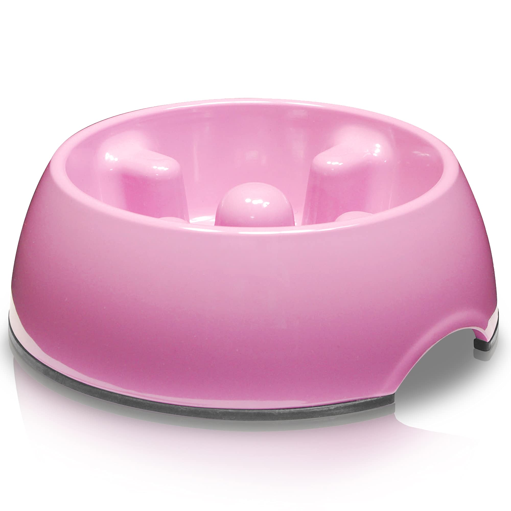 Dogit Dog Bowl Slow Feeder for Wet or Dry Dog Food, Go Slow Anti-Gulping Dog Dish, Pink, S