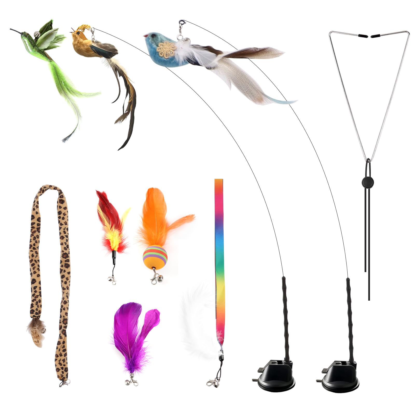 Jority Interactive Cat Toys For Bored Indoor Adult Cats Suction Cup Cat Toy Bird Simulation Feather Toys