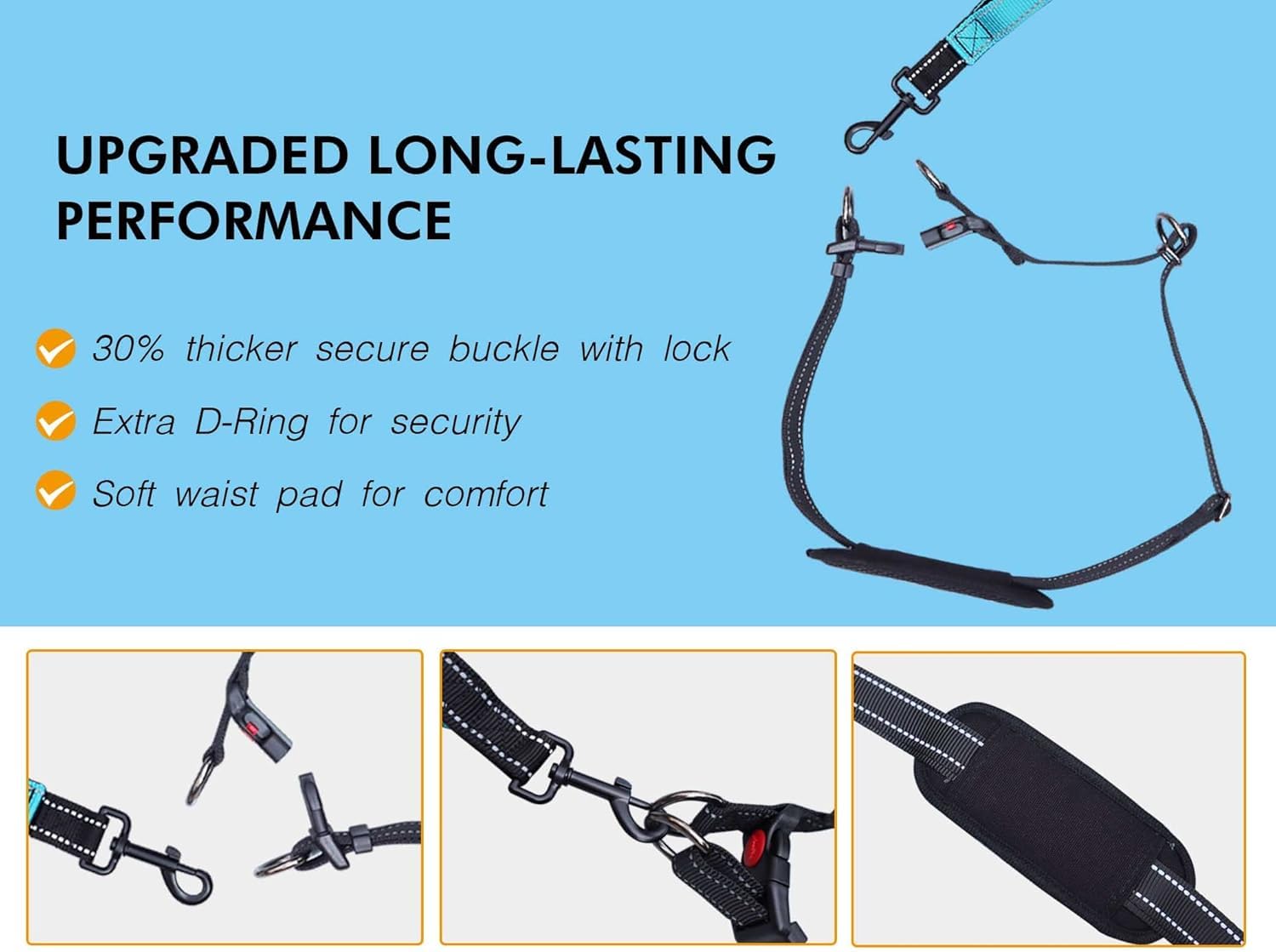 Hands Free Dog Leash, Double Leash for Running Comfortable Walking Jogging Training Hiking, Long Padded No Tangle 360 Swivel Cla