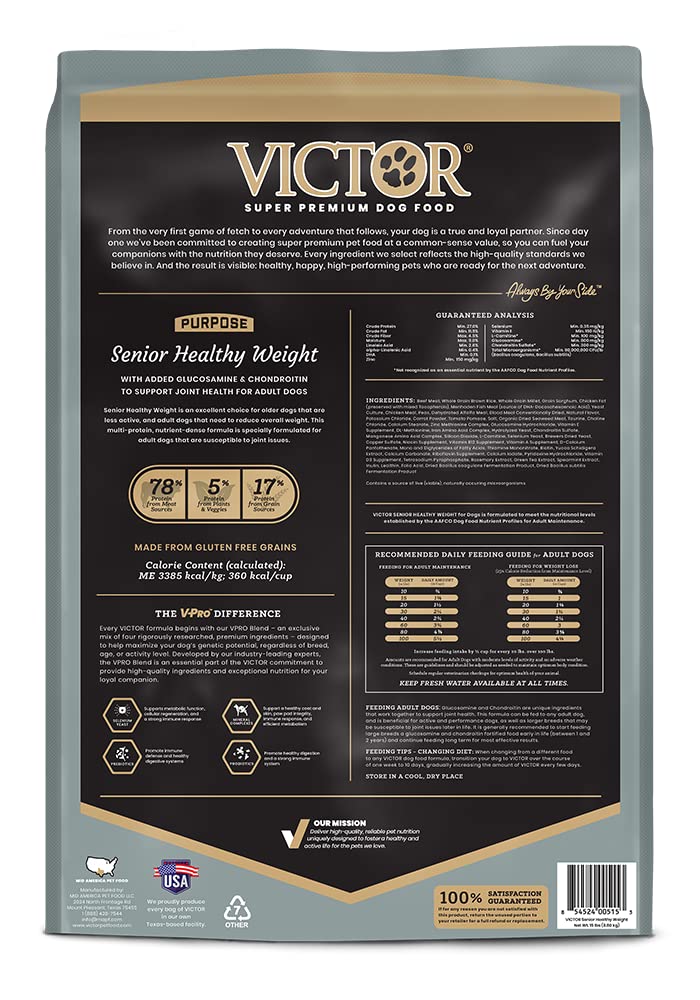 Victor Super Premium Dog Food - Purpose - Senior Healthy Weight - Gluten Free Weight Management Dry Dog Food for Senior Dogs wit