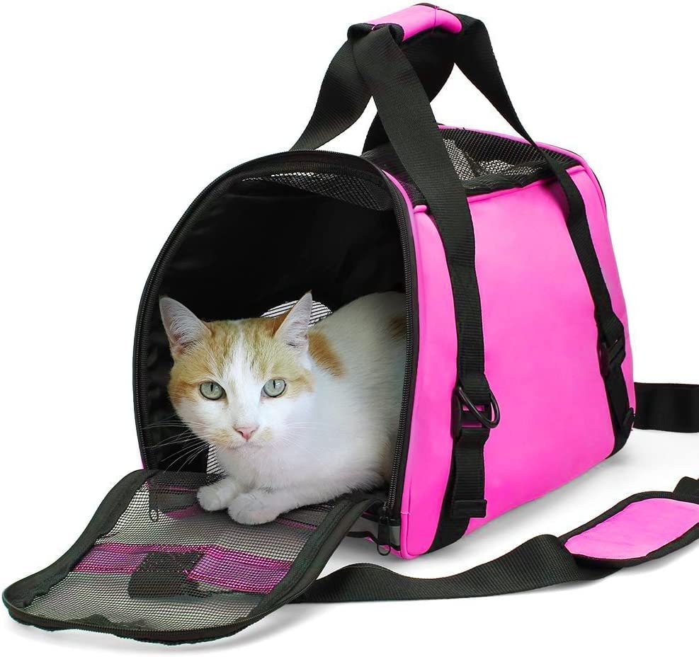 Zanesun Cat Carrier,Soft-Sided Pet Travel Carrier For Cats,Dogs Puppy Comfort Portable Foldable Pet Bag Airline Approved (Small Rosered)