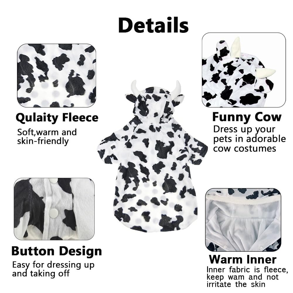 Fladorepet Halloween Dog Cow Costume Outfits For Small Medium Large Dog Winter Fleece Puppy Jacket Coat Hoodie Funny Dog Clothes Golden Retriever (Xxxx-Large, White)