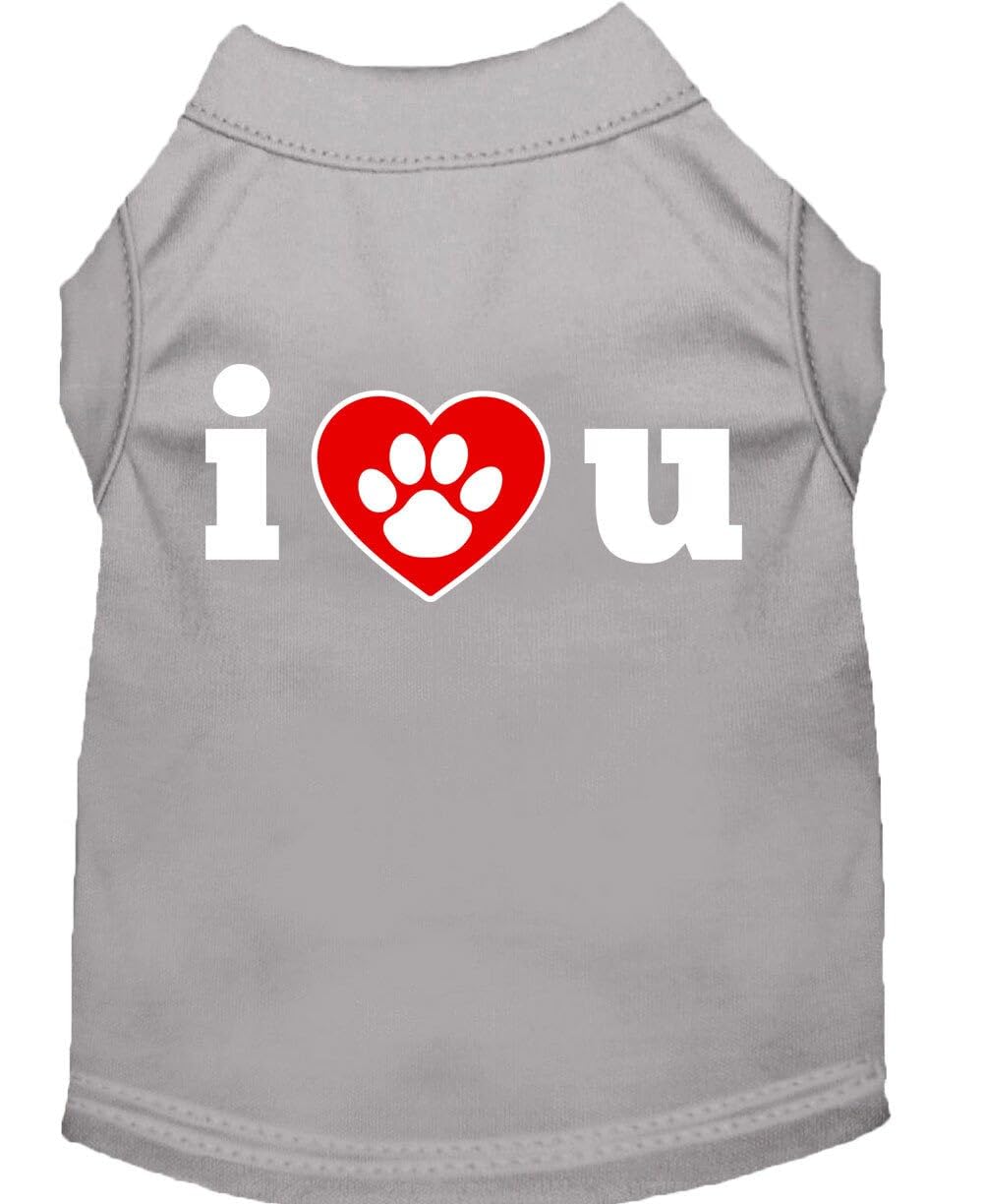 Mirage Pet Products 10-Inch I Love U Screen Print Shirt for Pets, Small, Grey