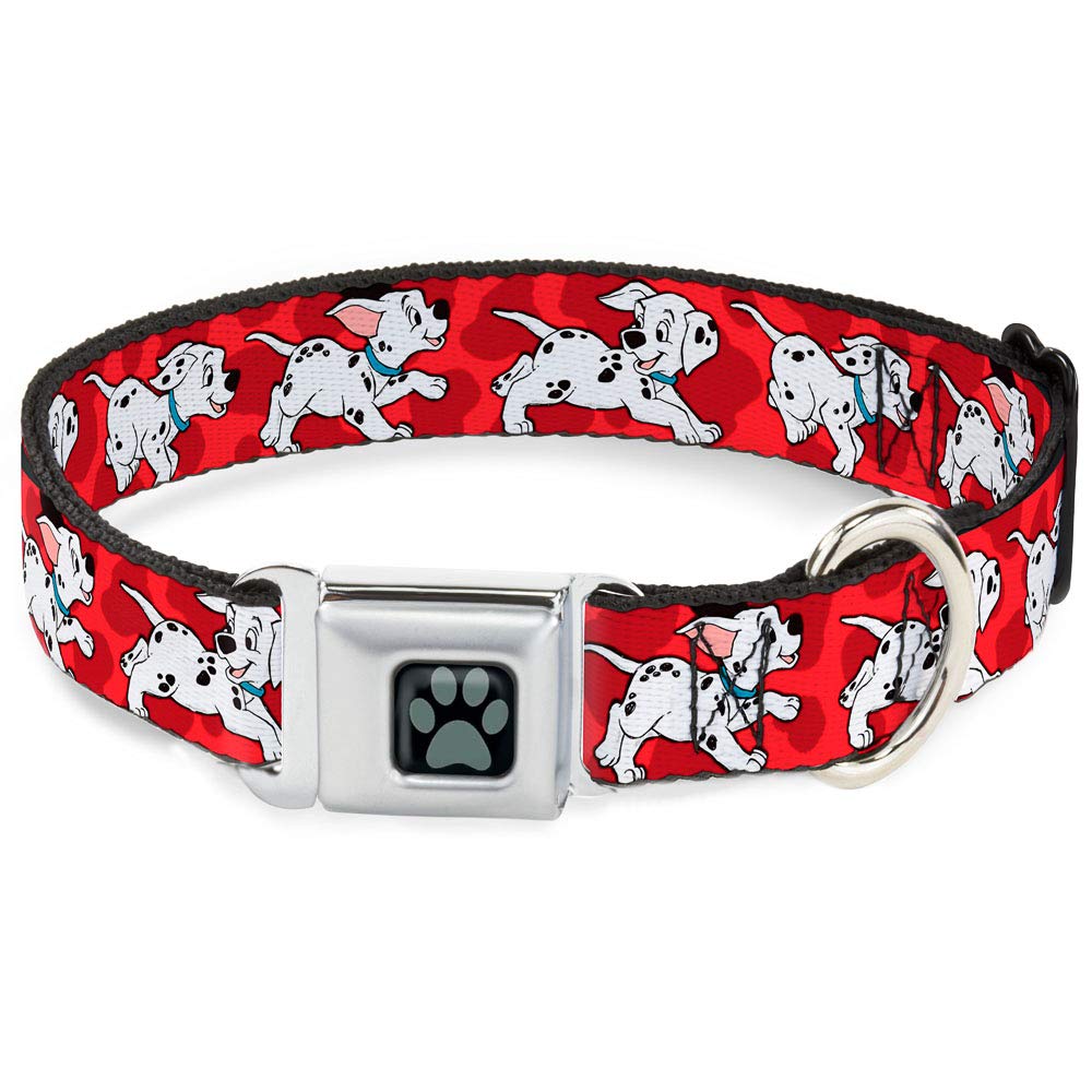Buckle-Down Seatbelt Buckle Dog Collar - Dalmatians Running/Paws Reds/White/Black - 1.5'' Wide - Fits 13-18'' Neck - Small