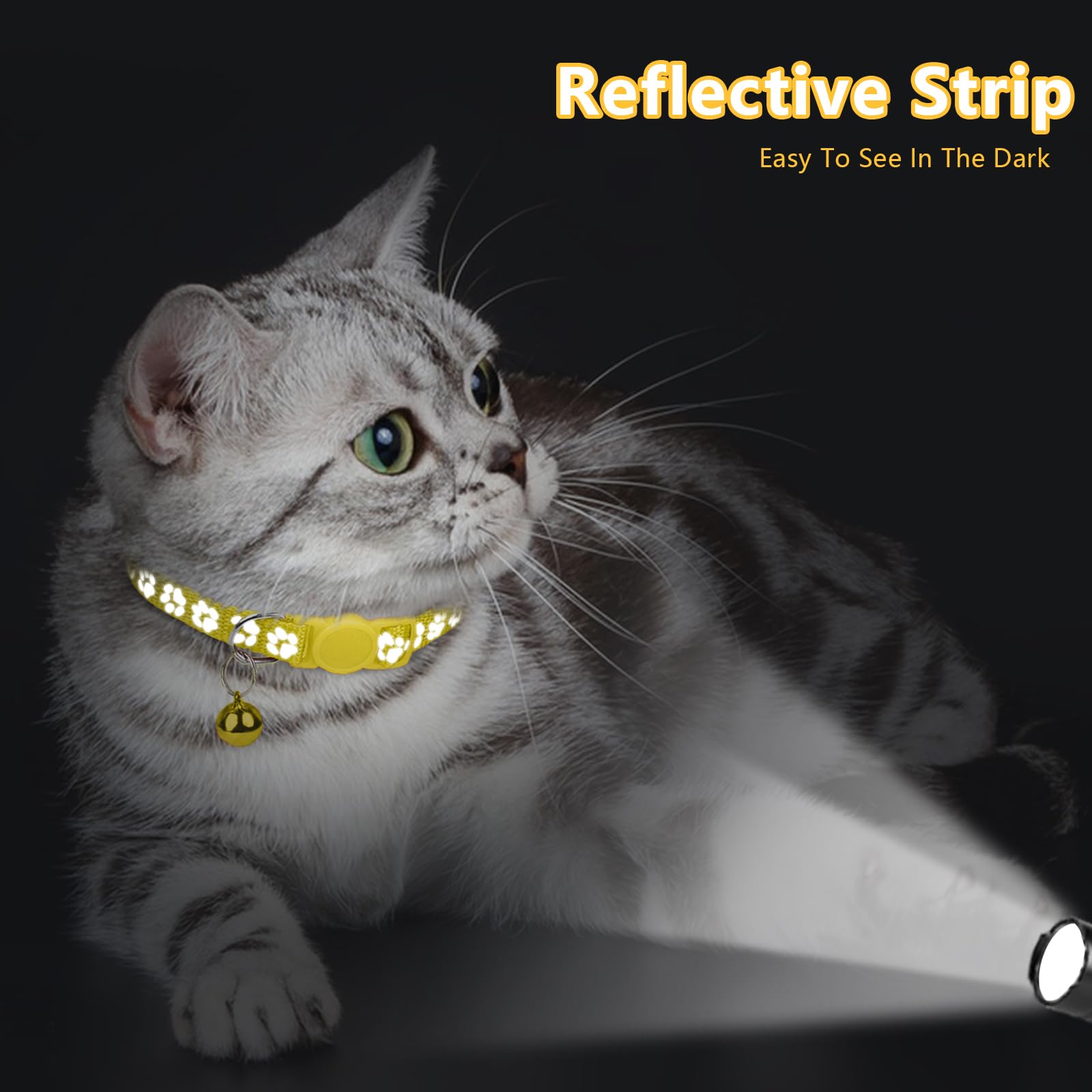 Taglory Reflective Cat Collar Breakaway With Bells, 2 Pack Girl Boy Pet Cat Collar Adjustable 7.5-12.5 Inch, Yellow