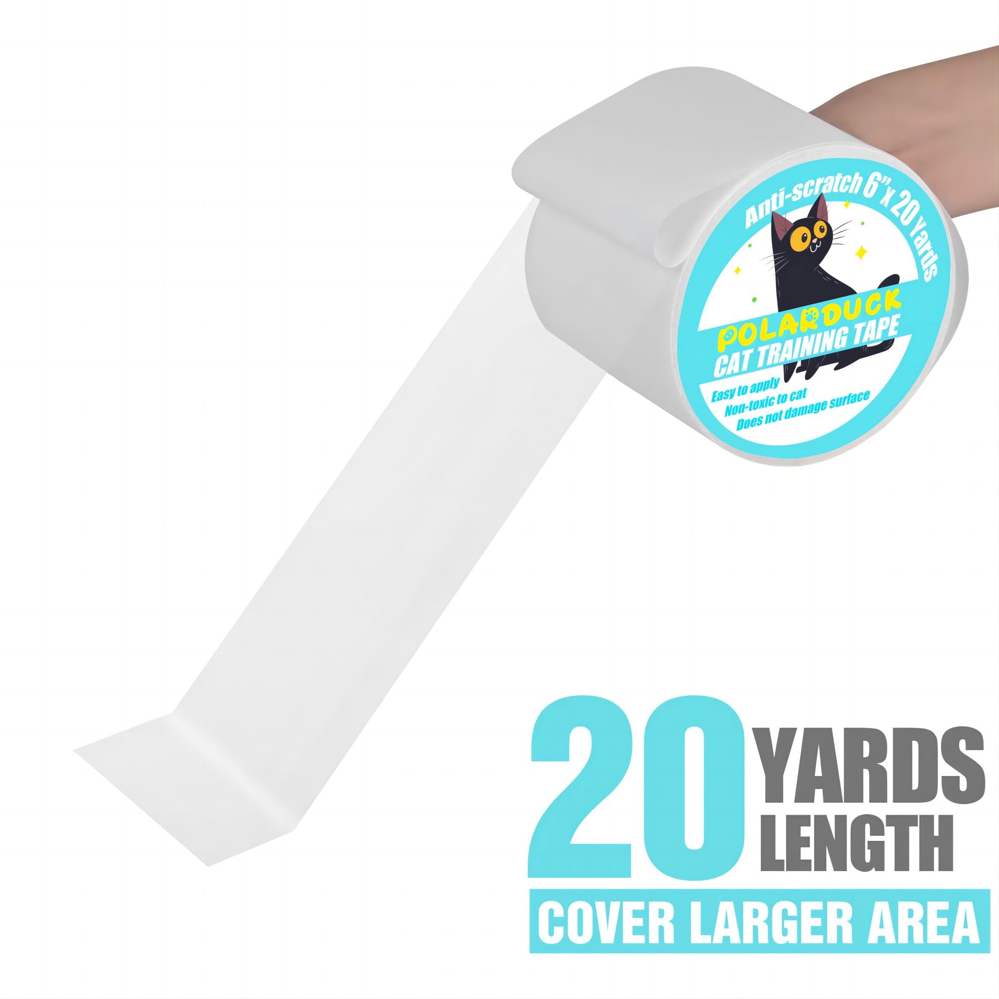 Polarduck Anti Cat Scratch Tape: 6 Inches X 20 Yards Cat Training Tape 100% Transparent Clear Double Sided Cat Scratch Deterrent