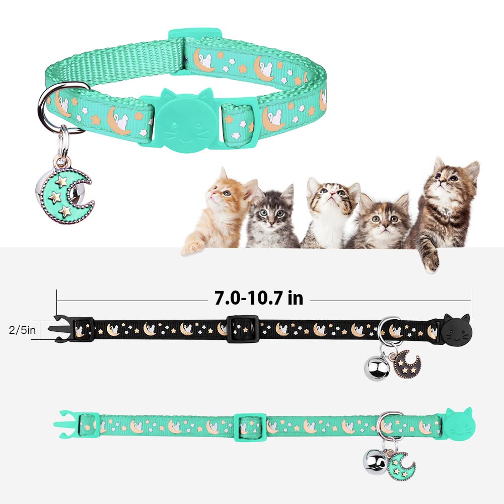 2Pcs Breakaway Cats Collars Cat Collars For Boy & Girl Cats Adjustable Kitten Collars With Bell,Black+Teal