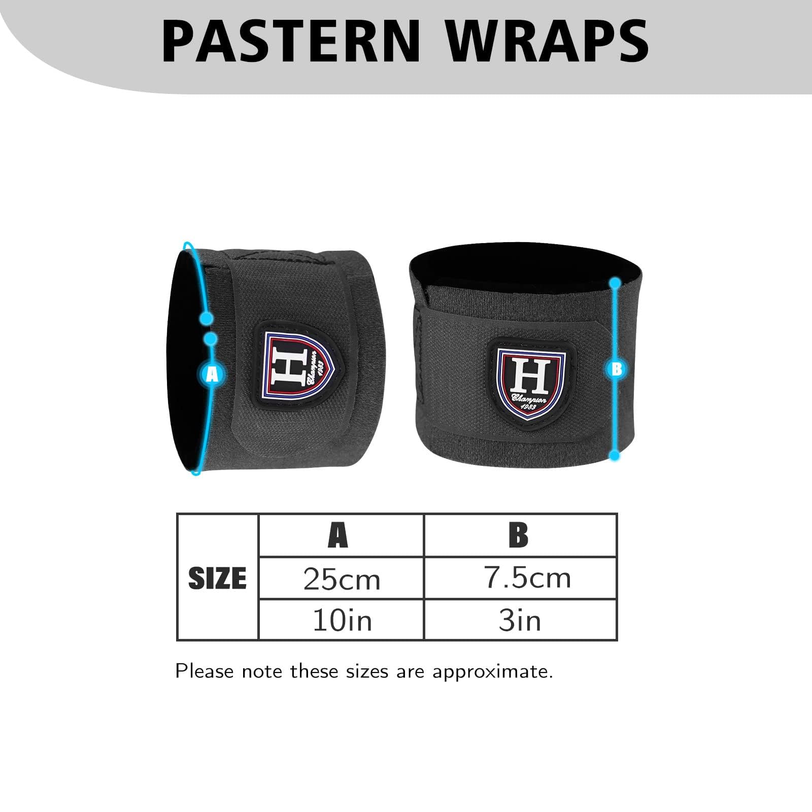 Harrison Howard Durable Shock-Absorbent Breathable Impact Protection Pastern Wraps For Horse Sold In Pairs Black