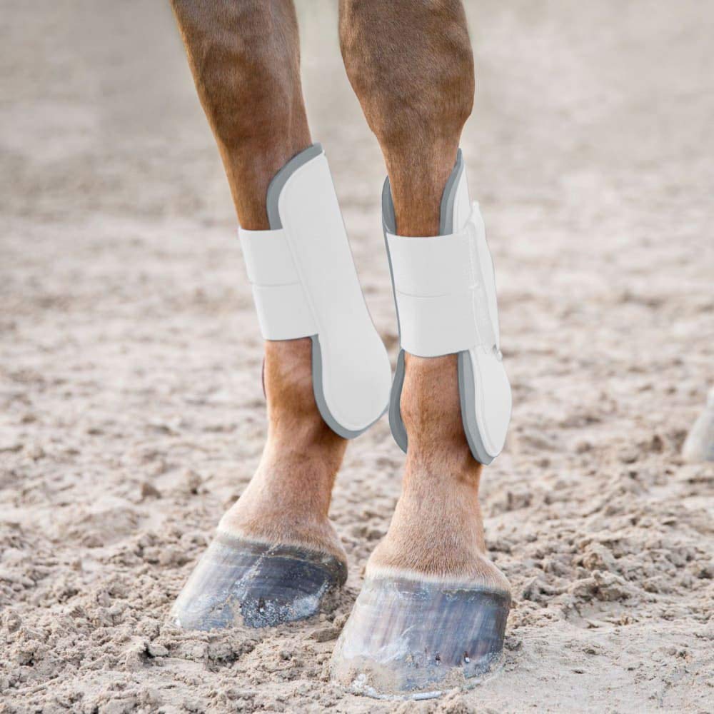 Horze Chicago Protective Horse Tendon Boots - Lightweight Open Front Boots For Jumping, Trail Riding, And Turnout (Pair) - White