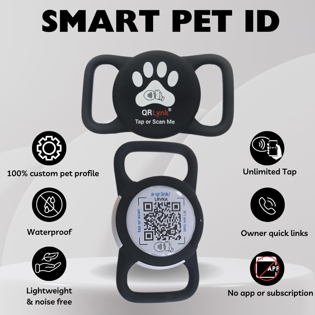 Smart Nfc Pet Id - Qr Code Airtag Holder - Silent Tag Collar - Waterproof, Lightweight Ideal For Dogs & Cats - Instant Access To