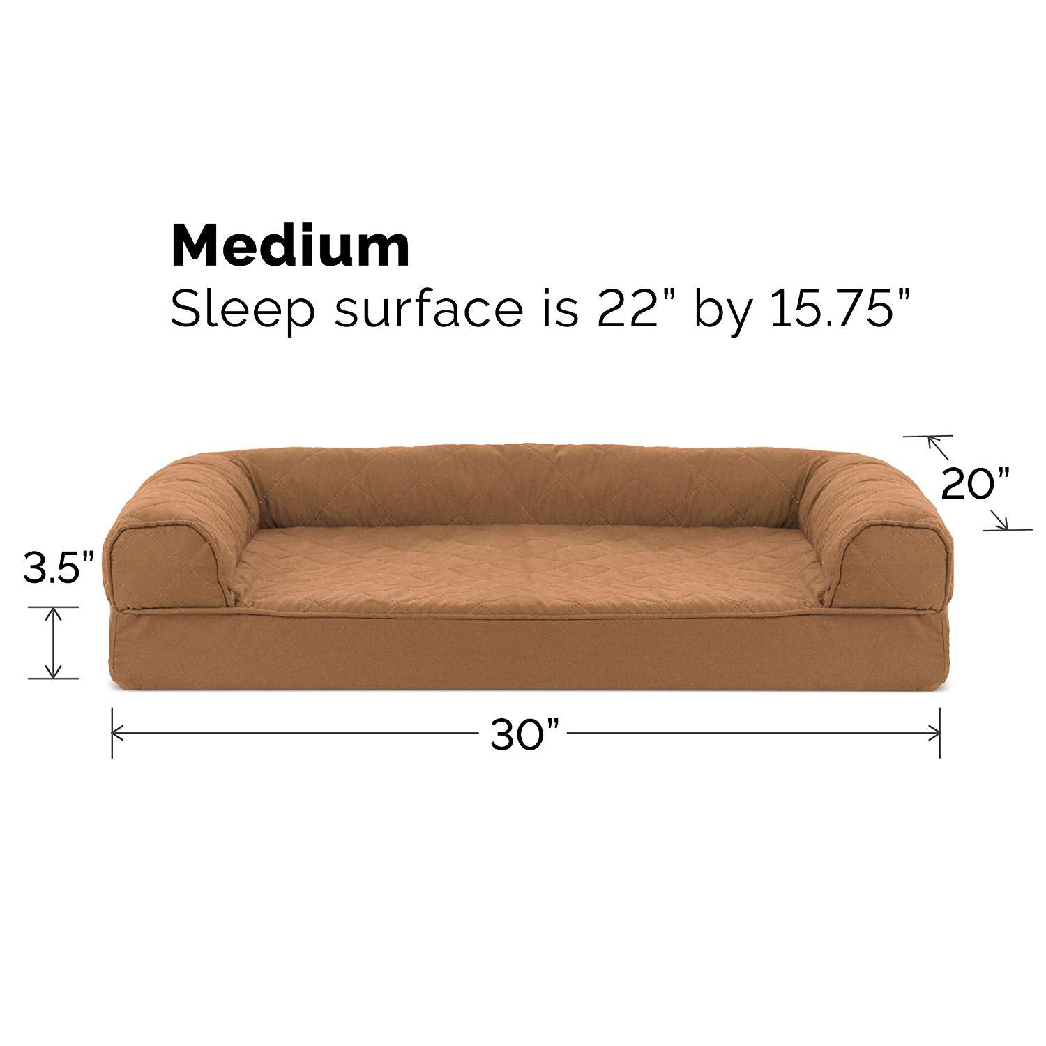 Furhaven Medium Orthopedic Dog Bed Quilted Sofa-Style W/ Removable Washable Cover - Toasted Brown, Medium