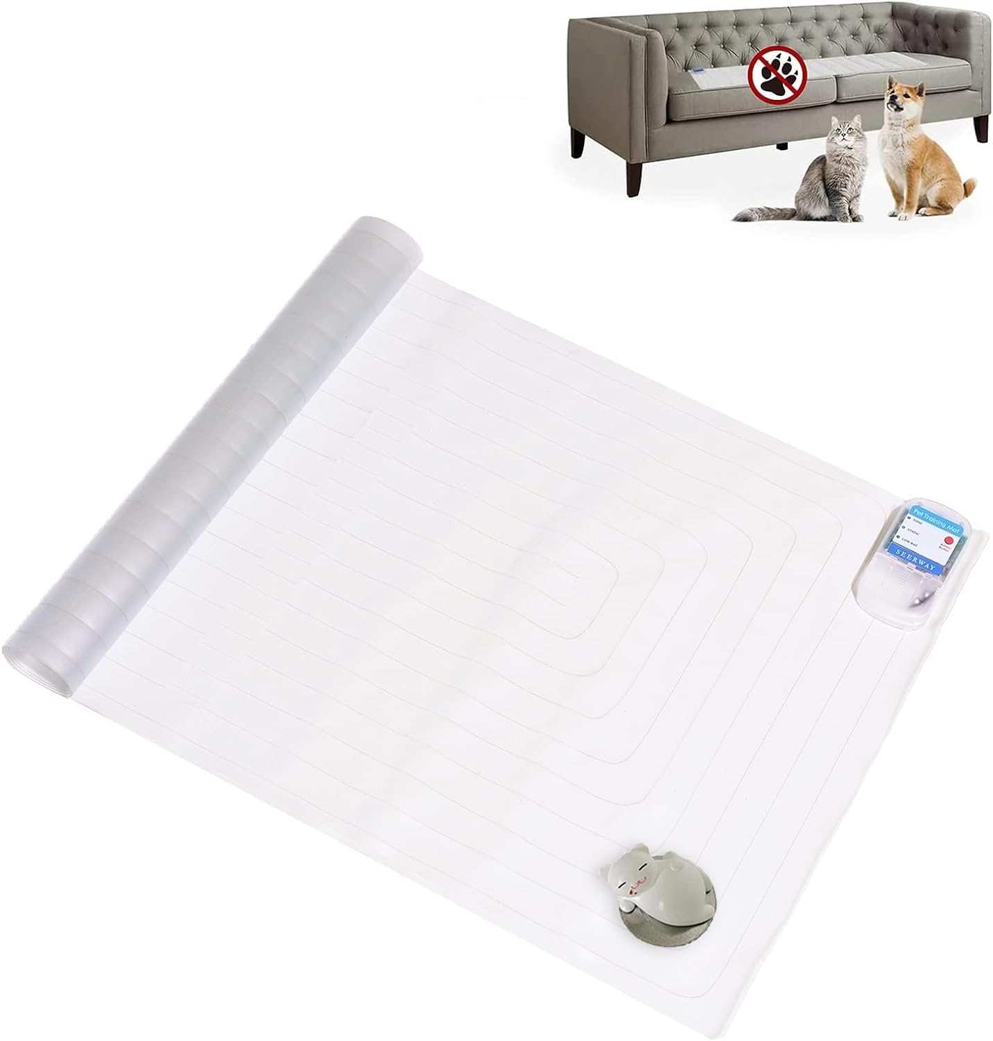 Seerway Scat Pet Shock Mat With Tester, Shock Pads For Dogs And Cats Training Indoor, Electric Repellent Mat Keeps Pets Off Couch, Sofa, Counter Top, 3 Training Modes, Battery Operated