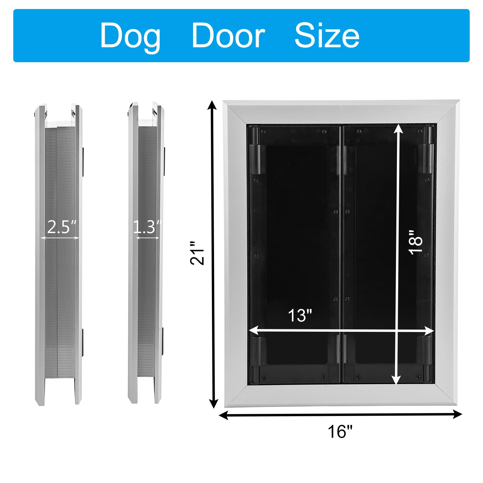 Mstge Large Dog Door - Weatherproof Aluminum Frame, Automatic Closing, 13x18 inches, for Dogs up to 120LBS, Black Heavy-Duty Doggy Door