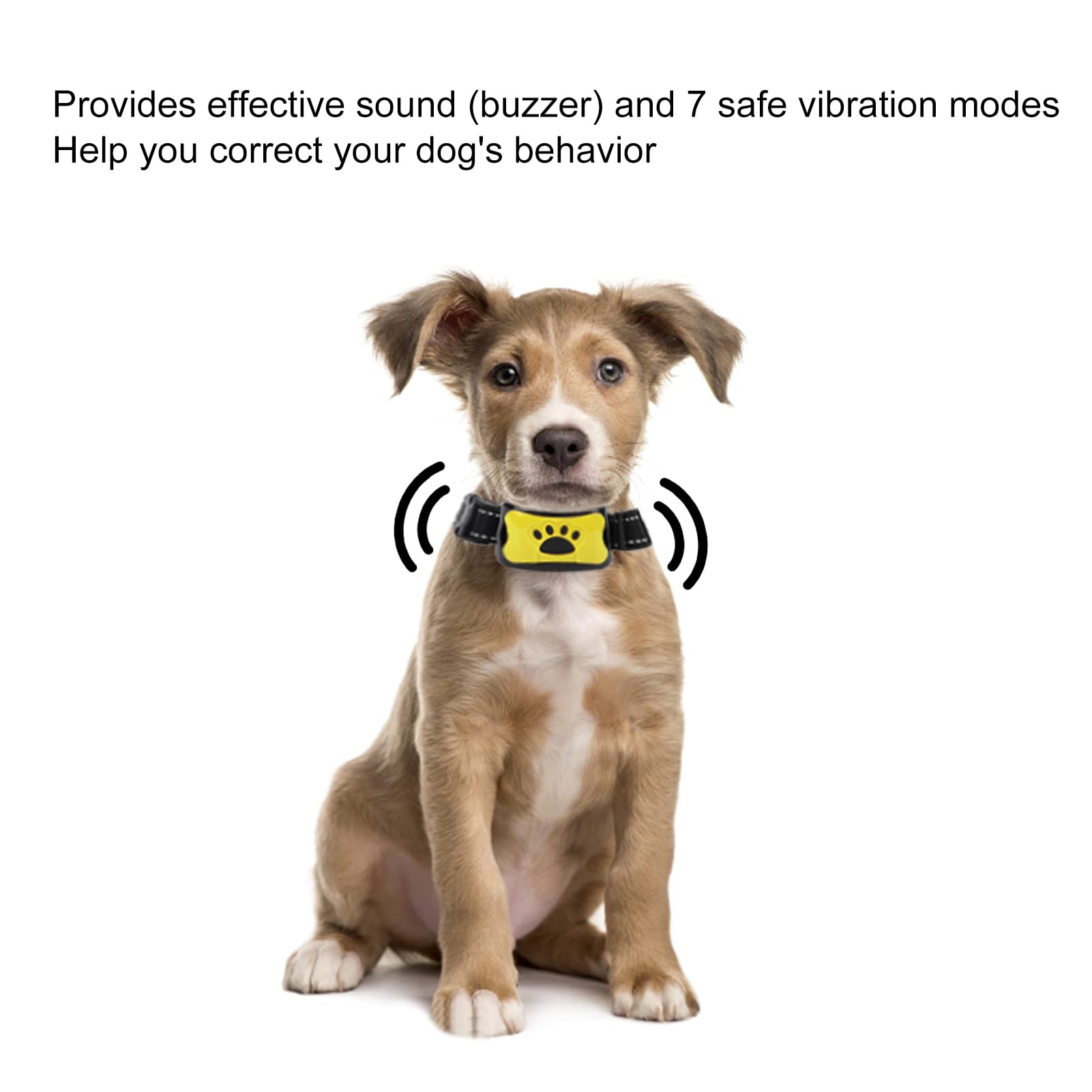 Ashata Anti Dog Bark Collar, Dog Barking Collar, Usb Rechargeable Waterproof Vibration Intelligent Recognition Training Collar 7 Sensitivity (Lemon Yellow)