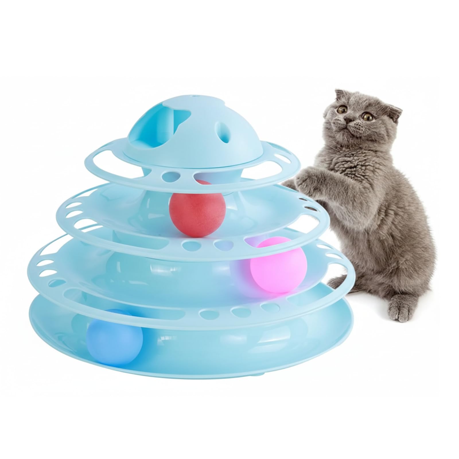 Kittupet Interactive Cat Toy Tower | 4Level Track With Spinning Balls | Mental Stimulation & Hunting Exercise For Indoor Cats A