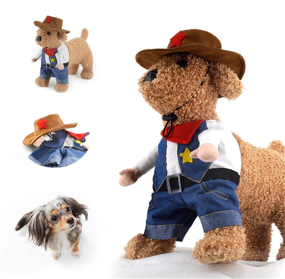 Hotumn Cowboy Dog Costume with Hat Dog Clothes Halloween Costumes for Cat and Small Dog(S)