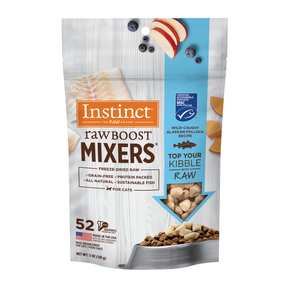 Instinct Raw Boost Mixers Freeze Dried Cat Food Toppers for Dry Food, Grain Free Cat Food Toppers - Pollock Recipe for Cats, 5 o