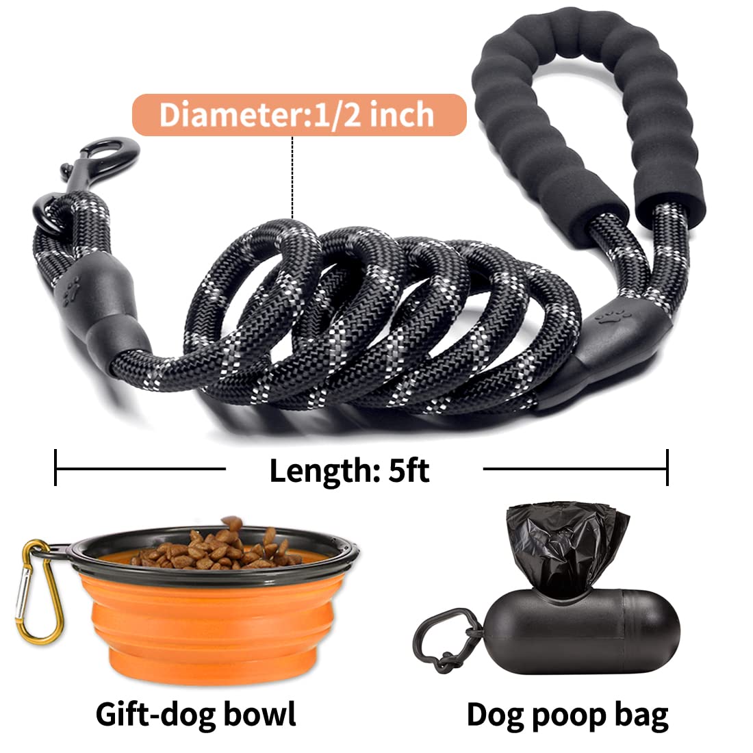 Cooyoo 2 Pack Dog Leash 4 Ft Heavy Duty - Comfortable Padded Handle - Reflective Dog Leash For Medium Large Dogs With Collapsibl