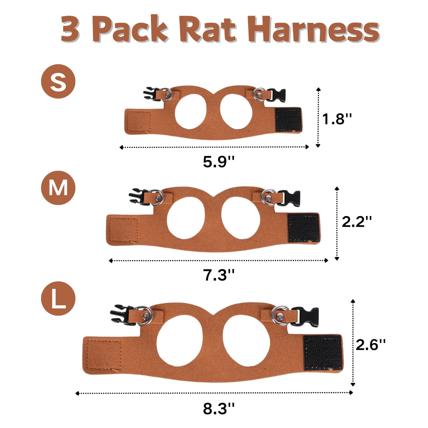 3 Pack Rat Harness And Leash - Adjustable Soft Leather Small Animal Harness Leash Traction Rope Anti-Bite Chain Training Walking