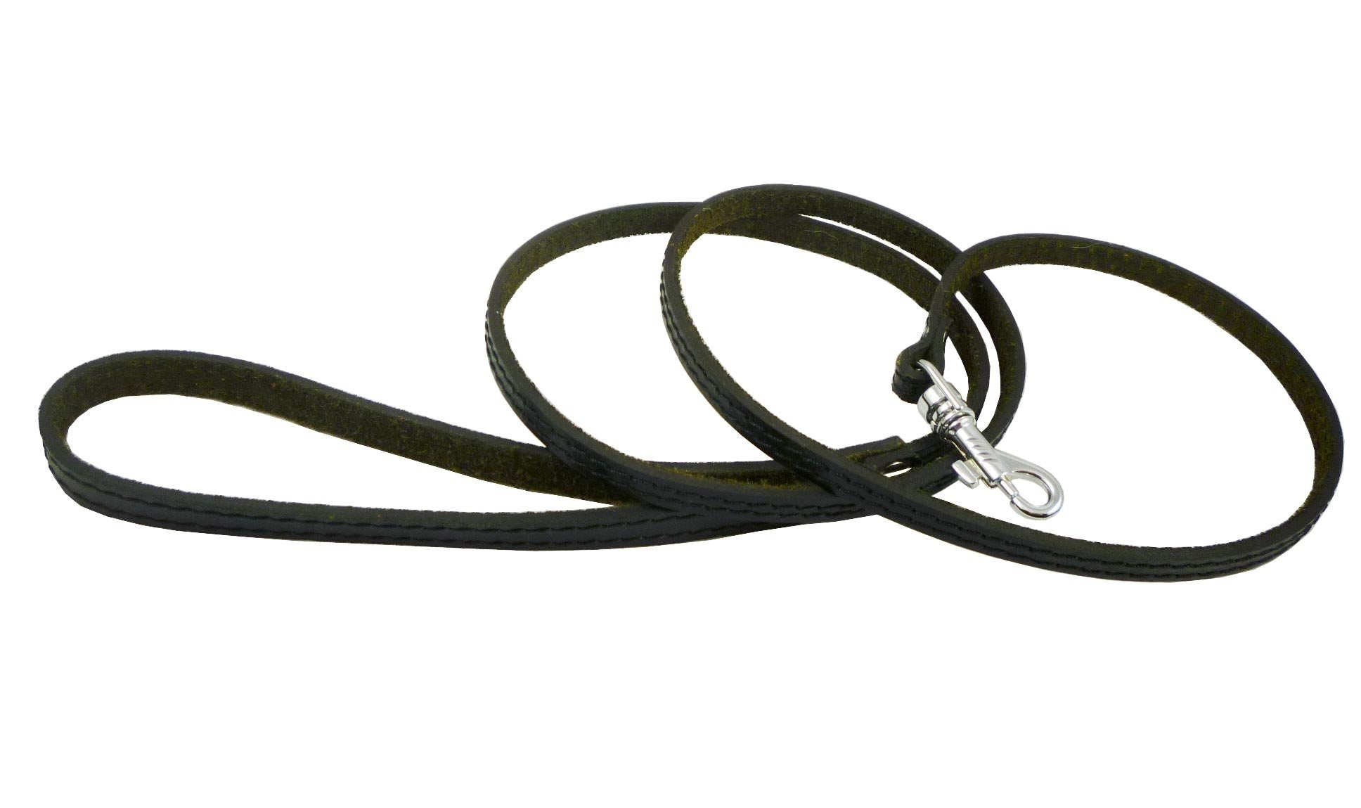 4' Genuine Leather Classic Dog Leash Black 3/8' Wide For Small Breeds And Puppies