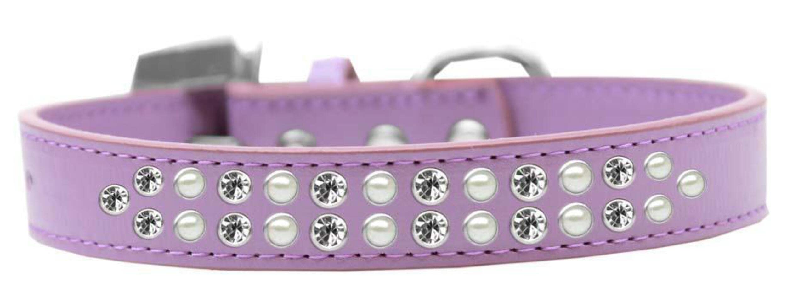 Mirage Pet Products Two Row Pearl and Clear Crystal White Dog Collar, Size 14