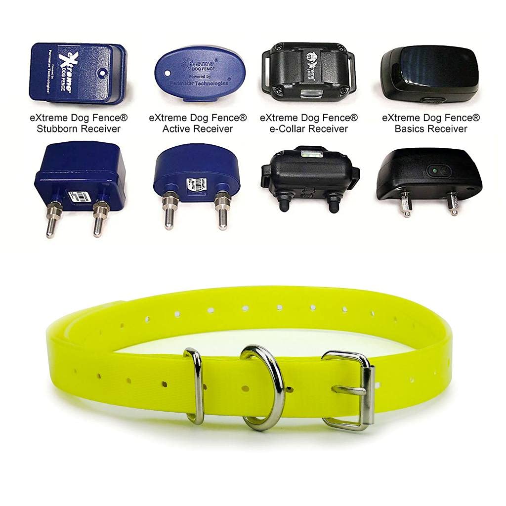 Yellow 3/4 Heavy Duty Tpu Coated Nylon Replacement Dog Collar Strap With Metal Buckle For Shock, Bark And Electric + Containme