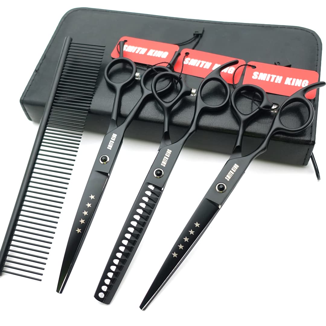 7.0 Inches Professional Dog Grooming Scissors Set Straight & Curved & Chunkers & Comb 4Pcs In 1 Set