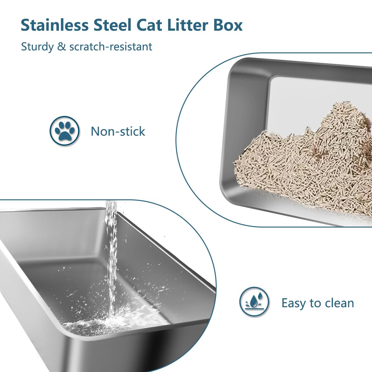 Lmebe Large Stainless Steel Cat Litter Box,Kitty Litter Box With Lid,Xl Jumbo Enclosed High Sided Cat Litter Pan Boxes For Indoo