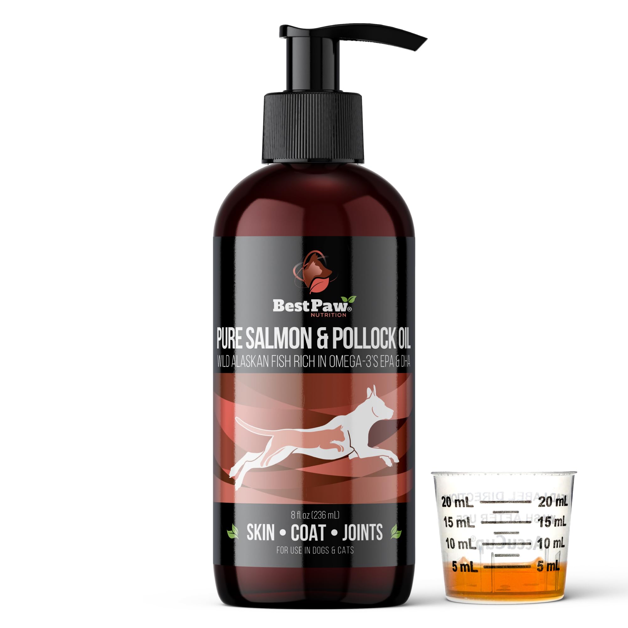 Wild Alaskan Salmon Oil for Dogs | Liquid Omega 3 Fish Oil with Pump | Skin and Coat, Joint and Heart Support | High Potency EPA