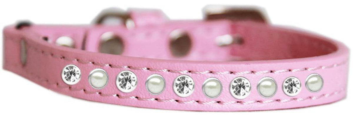 Premium Cat Safety Collar, Pearl & Clear Jewel - 14 - Light Pink