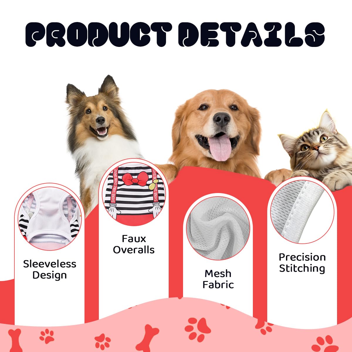 Vavious Girl Dog Clothes Dog Cooling Vest For Summer Breathable Mesh Cat Outfit Pet Red Bow Stripe Print Pullover Sleeveless Sof