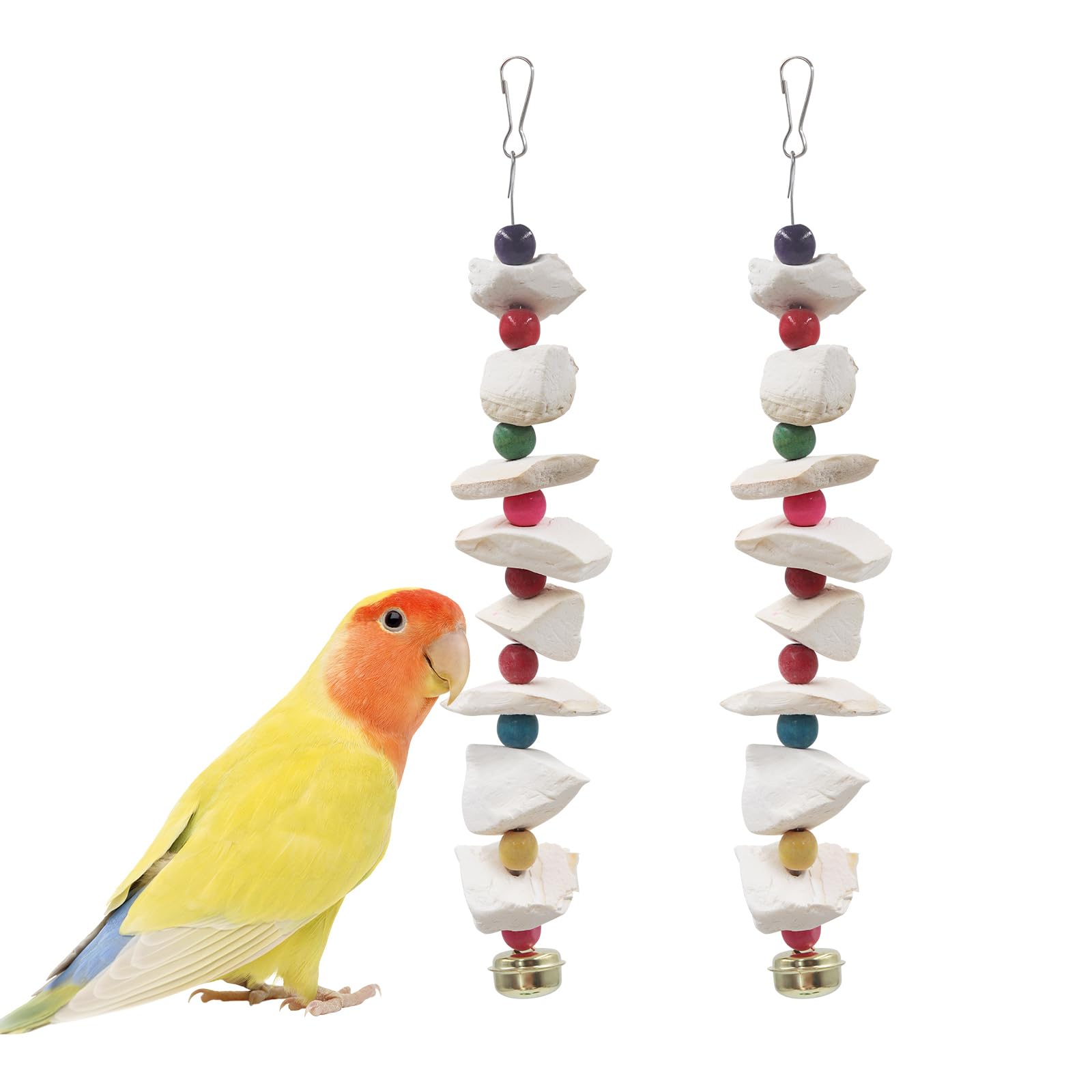 2 Pack Bird Toys With Cuttlebone, Parakeet Toys, Bird Beak Grinding Stone, Bird Cage Accessories For Parakeets, Cuttlefish Bone 