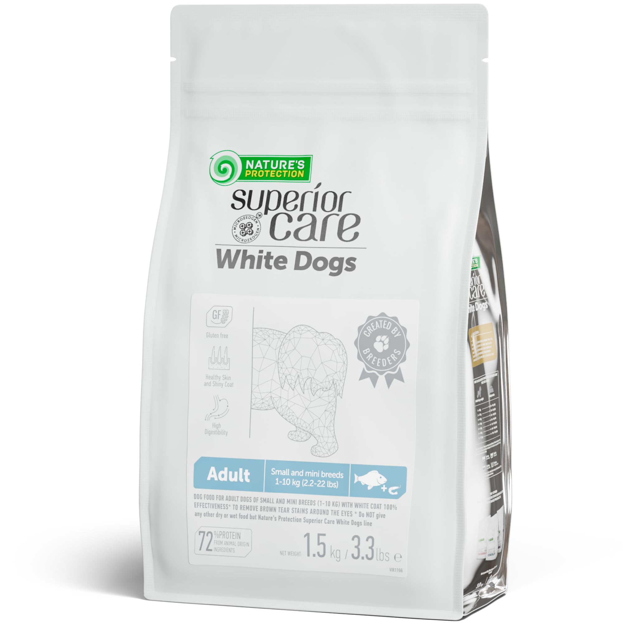 Nature's Protection Dry Dog Food - Grain-Free, High Protein, Anti-Tear Stain for Small Breeds, 3.3 lb Kibble for White & Light Fur Dogs