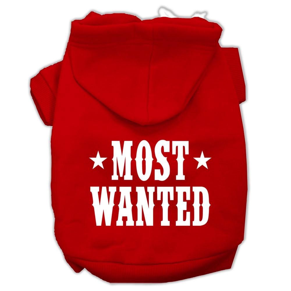 Pet Dog & Cat Hoodie Screen Printed, 'Most Wanted' Red Sm (3-6 Lbs.)